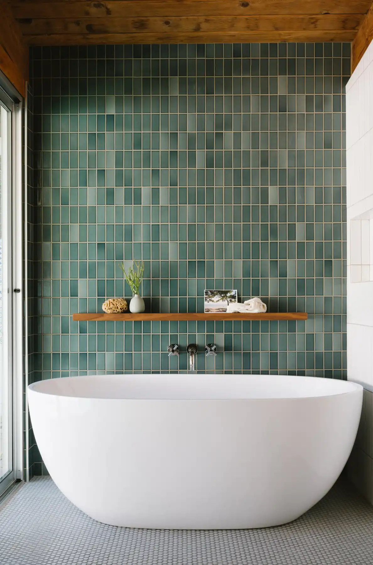 Green tile bathroom with freestanding tub, Bel Air