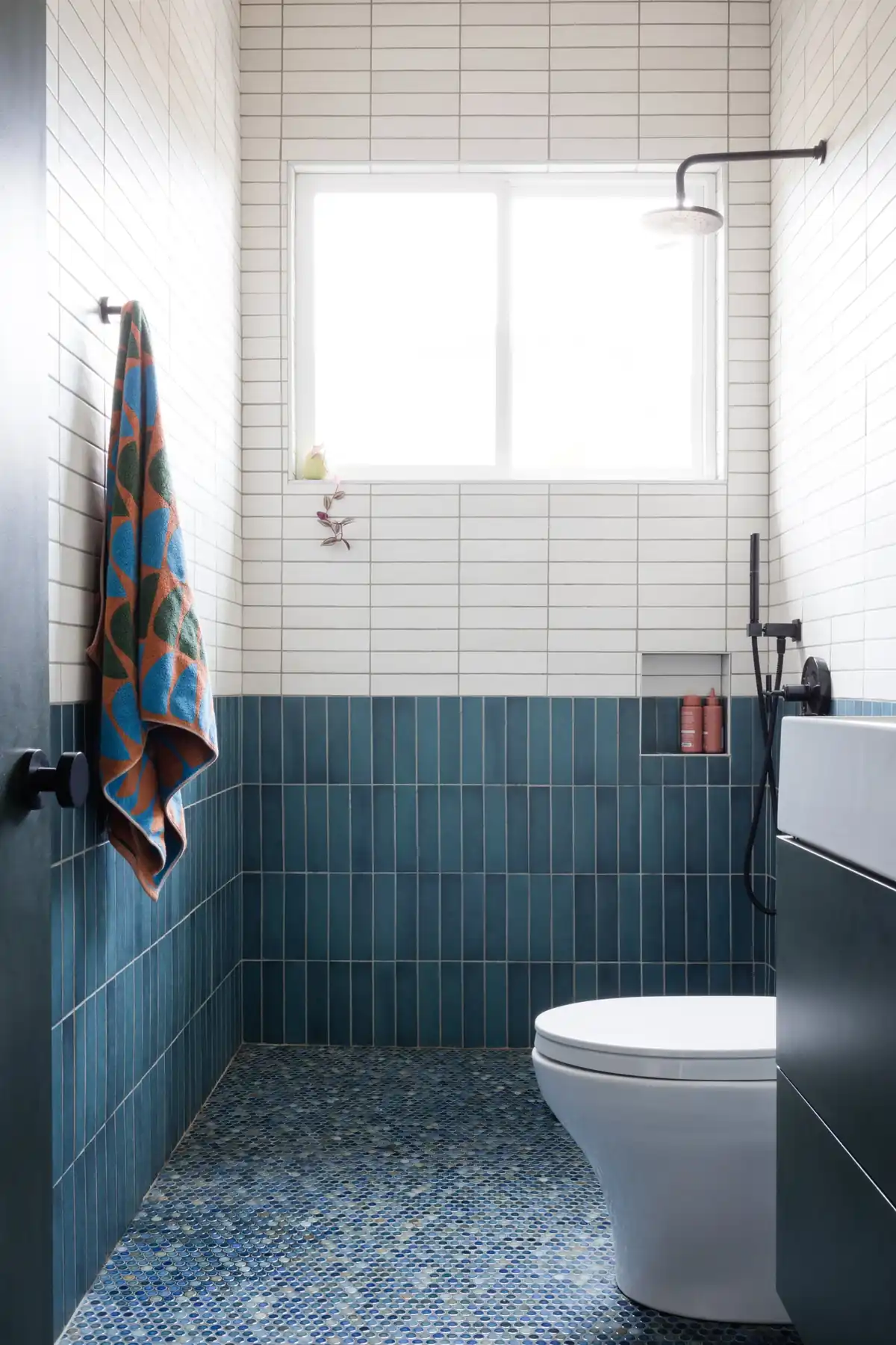 Deep blue tile bathroom, Princeville, Kauai